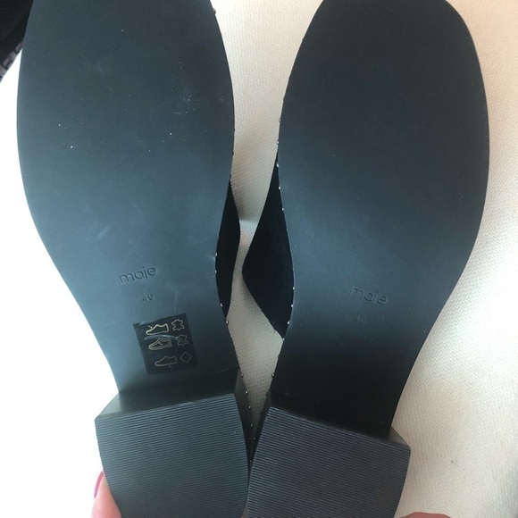 Maje Black Wave Suede  Studded Mules Size 40 - Picture 12 of 15